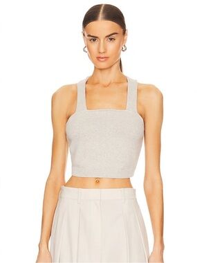 THEORY | S | Light Heather Gray Square Neck Crop Clean Cotton Cashmere Tank Top